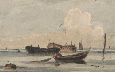 Barcos num mar calmo de Francois Louis Thomas Francia