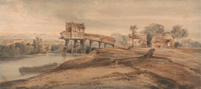 O Moinho de Água Acima da Ponte em Charenton de Francois Louis Thomas Francia