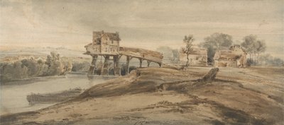 O moinho de água acima da ponte em Charenton, após uma pintura por Thomas Girtin (1775-1802) (wc sobre grafite no papel) de Francois Louis Thomas Francia