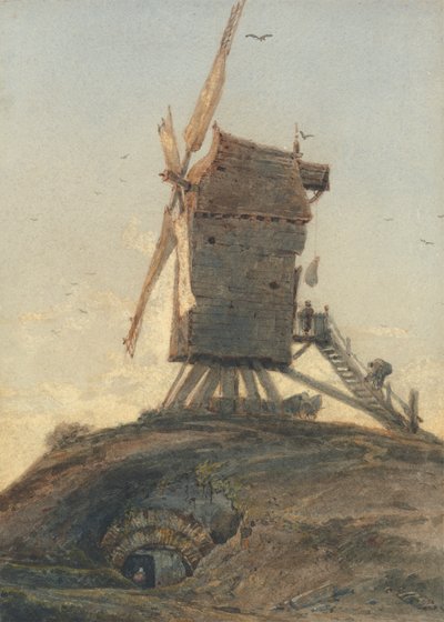 Moinho de vento num Knoll in a Landscape de Francois Louis Thomas Francia
