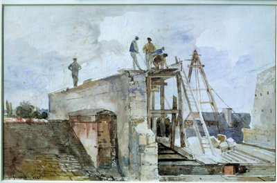 Canteiro de obras em construção visto da janela Granet do Instituto. Aquarela de François Marius Granet (1775-1849). Século XIX. Dim. 0,25x0,38 m. Paris, Museu do Louvre de Francois Marius Granet