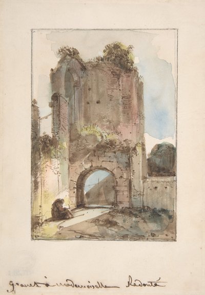 Monge sentado diante de um portal em ruínas, s.d.. de Francois Marius Granet