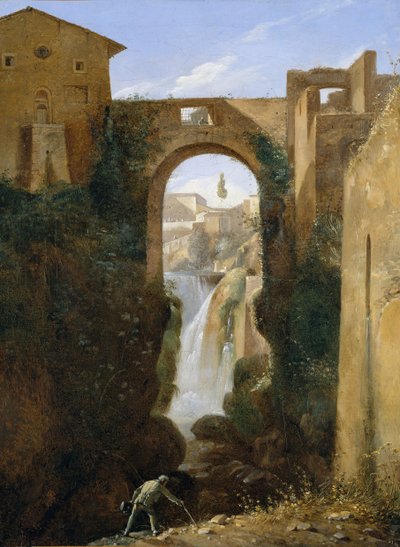 Ponte San Rocco e cachoeiras, Tivoli, ca. 1810-20. de Francois Marius Granet