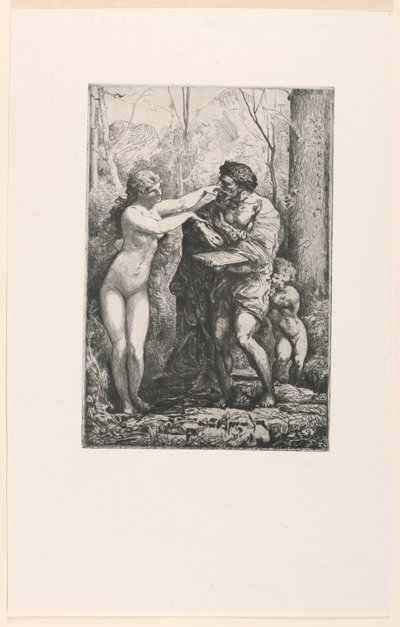 Artista e uma ninfa, de Twelve Etchings por Chifflart de Francois Nicolas Chifflart