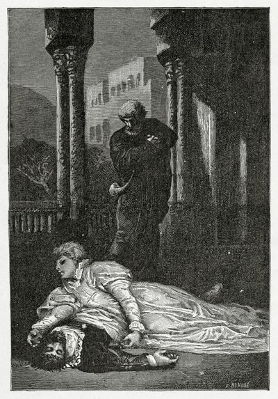 Dona Sol morre no cadáver de Hernani, séc. XIX (gravura de bw) de Francois Nicolas Chifflart