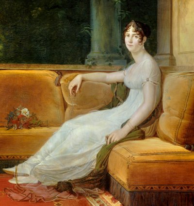 Detalhe do "Retrato da Imperatriz Josephine de Beauharnais (1763-1814) em seu salão em Malmaison" Pintura de François Gerard (1770-1837) 1801 Sol. 1,71x1,64 m Malmaison, musee du chateau - Retrato completo da Imperatriz Josephine de Beauharnais de Baron François Pascal Simon Gérard