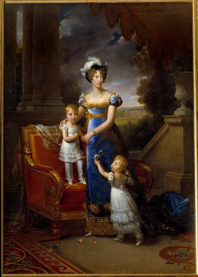 Retrato de Marie Caroline, Princesa das Duas Sicílias, Duquesa de Berry (1798-1870) e de seus filhos Pintura de François Gerard (1770-1837) 1820 Sol. 0,4x0,3 m de Baron François Pascal Simon Gérard