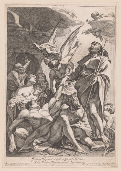 Heilige Rochus é o rei dos pestlijders Hipócrates reprimiu a peste em Atenas com fogo (...) (título no objeto) de Francois Perrier