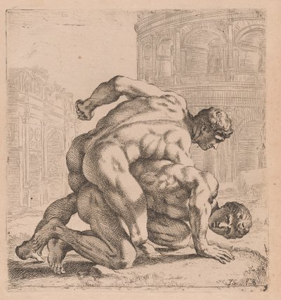 Os Medici Wrestlers, vista lateral, virados para a direita [ilustração 35] de Francois Perrier
