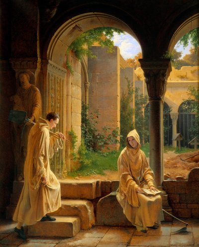 Monges num claustro. Pintura de François Richard Fleury (1777-1852) de Francois Richard Fleury