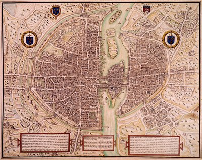 O mapa da cidade de Paris em 1540-1555 dizia sobre a tapeçaria. Gravura de François Roger de Gaignieres (1642-1715). paris, B.N. de Francois Roger de Gaignieres