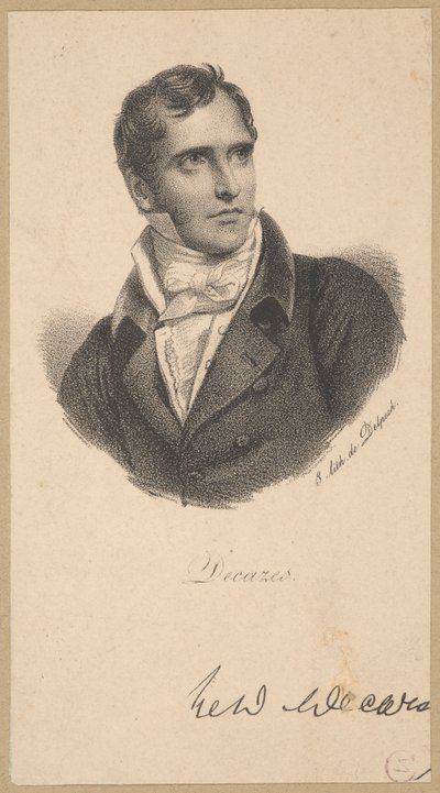 Élie, duque de Decazes (1780 Saint-Martin-de-Laye - 1860 Decazeville) - político francês, primeiro-ministro entre 1818 e 1820 de Francois Seraphin Delpech