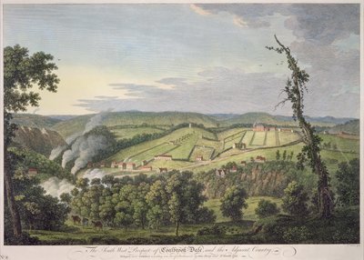 South-West Prospect of Coalbrookdale (gravura colorida à mão) de Francois Vivares