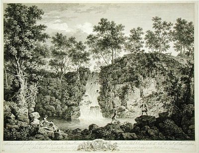 Vista de uma Cascata em Bolton Park, Craven, Yorkshire, publicada em 1753 (gravura) de Francois Vivarez
