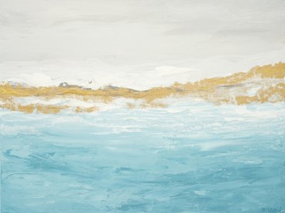 Paisagem marítima abstrata em azul e dourado de Françoise Wattré