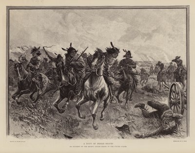 Uma fuga de bravos durante uma revolta de nativos americanos (gravura) de Frank (after) Feller