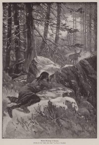 Caça ao Alce no Canadá (gravura) de Frank (after) Feller