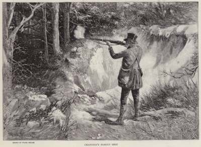 Sir Francis Chantrey matando duas galinholas com um tiro enquanto caçava em Holkham Hall, Norfolk (litho) de Frank (after) Feller