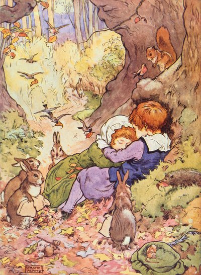 Babes in the Wood do My Nursery Story Book, pub. por Blackie & Son (ilustração do livro) de Frank Adams