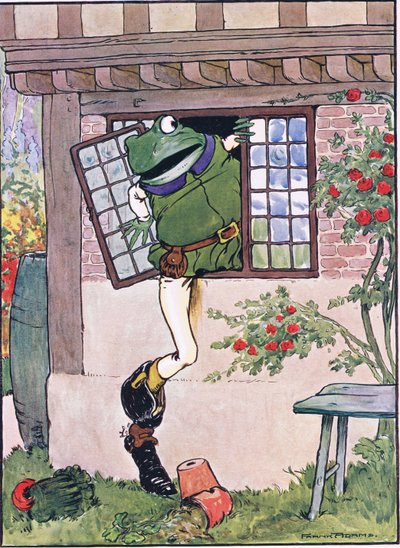 Rã através da janela subiu, ilustração de "O Sapo faria um Wooing Go", de Charles H. Bennett, 1916 de Frank Adams