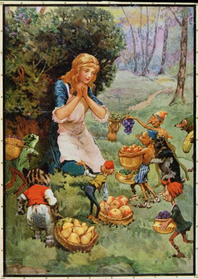 &39;Goblin Market&39; por GD Rossetti (1828-82) ilustração em &39;Histórias infantis dos poetas&39; por MDBelgrave e H.Hart de Frank Adams