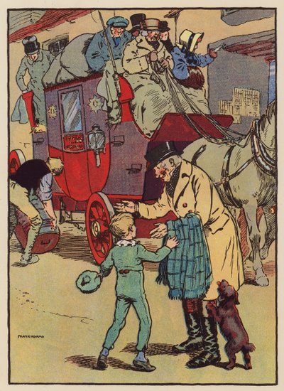 O bisavô viajou num autocarro de turismo (litografia a cores) de Frank Adams