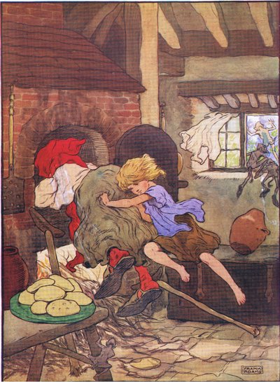 Gretel rapidamente a empurrou para o forno, de Hansel e Gretel, publicado pela Blackie & Son Limited, c.1940 de Frank Adams