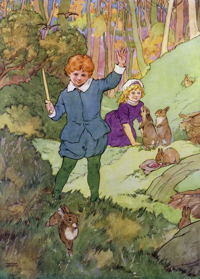Ilustração para The Babes in the Wood (cor litho) de Frank Adams