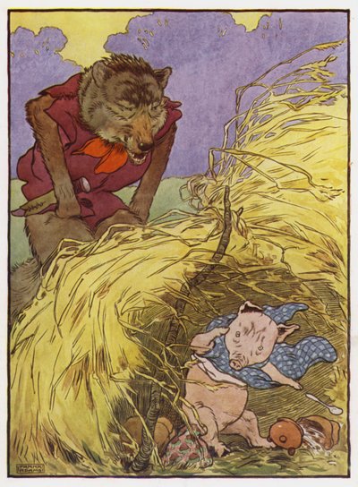 Ilustração para os Três Porquinhos (cor litho) de Frank Adams