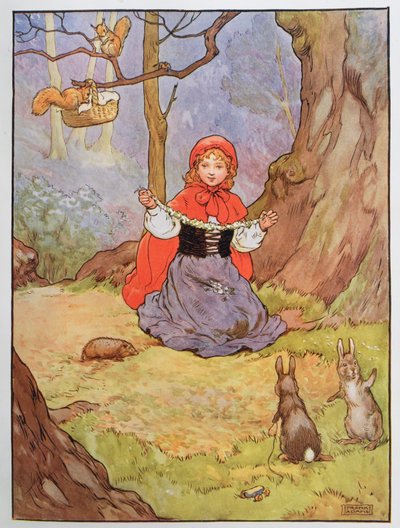 Chapeuzinho Vermelho, ilustração de &39;O belo livro de rimas, histórias e fotos&39;, por Frank Adams, publicado por Blackie und Son de Frank Adams
