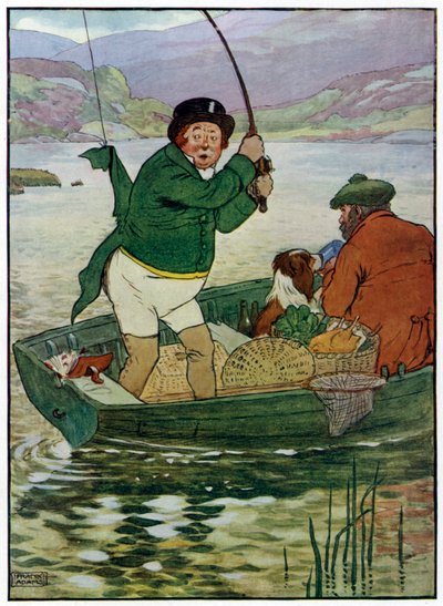 Três Pescadores Alegres (cor litho) de Frank Adams