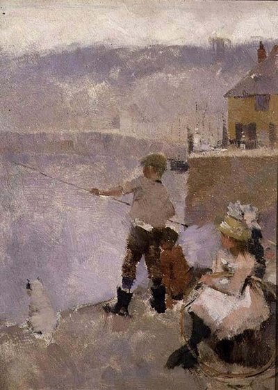 A pesca no cais de Frank Bramley