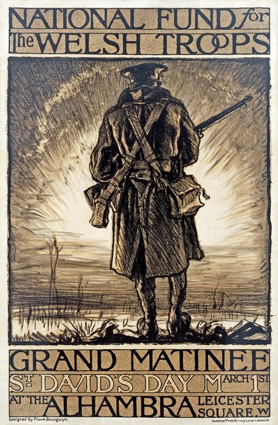 Cartaz anunciando um evento de angariação de fundos para o Fundo Nacional para as Tropas Galesas, 1º de março de 1915, de Frank Brangwyn