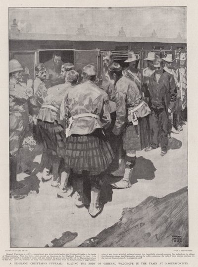 Funeral de um cacique das montanhas, colocando o corpo do general Wauchope no trem em Magersfontein de Frank Craig