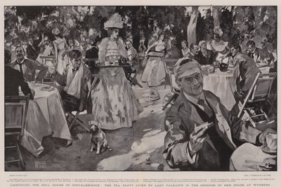 Iluminando as horas maçantes de convalescença, o Tea Party dado por Lady Falkiner nos terrenos de sua casa em Wynberg de Frank Craig