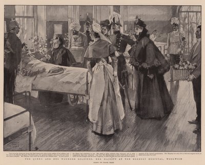 A rainha e seus soldados feridos, Sua Majestade no Hospital Herbert, Woolwich de Frank Craig