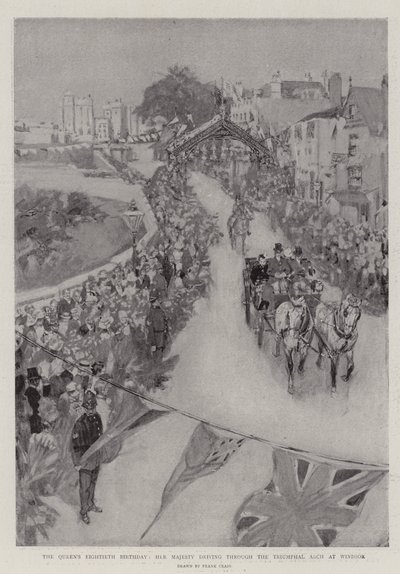 O octogésimo aniversário da rainha, Sua Majestade dirigindo pelo Arco do Triunfo em Windsor de Frank Craig