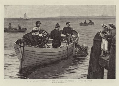 Férias divertimentos à beira-mar, assistindo um mergulhador no trabalho de Frank Dadd