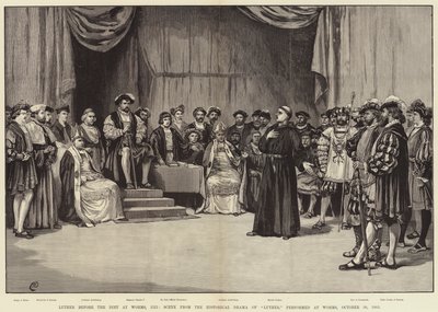 Lutero antes da Dieta de Worms, 1521, Cena do Drama Histórico de Lutero, realizada em Worms, 30 de outubro de 1883 de Frank Dadd