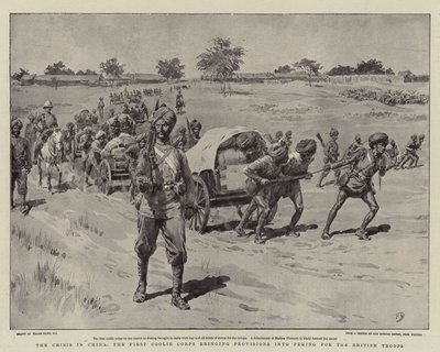 A crise na China, o primeiro Corpo Coolie trazendo disposições em Pequim para as tropas britânicas de Frank Dadd