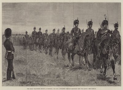 The Great Volunteer Review, em Windsor, o Honorável Artillery Company marchando além da Rainha de Frank Dadd