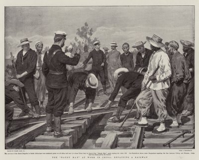 O homem prático no trabalho na China, reparando uma ferrovia de Frank Dadd