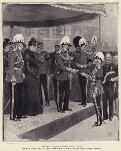 O rei apresenta a Medalha de Guerra Sul-Africana na Parada da Guarda de Cavalos de Frank Dadd
