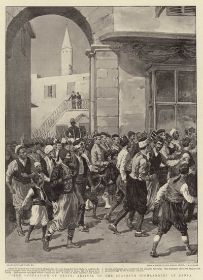 A ocupação de Creta, chegada dos Highlanders de Seaforth em Canea de Frank Dadd