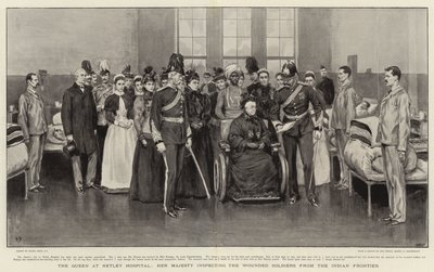 A Rainha no Hospital Netley, Sua Majestade inspecionando os Soldados Feridos da Fronteira Indiana de Frank Dadd