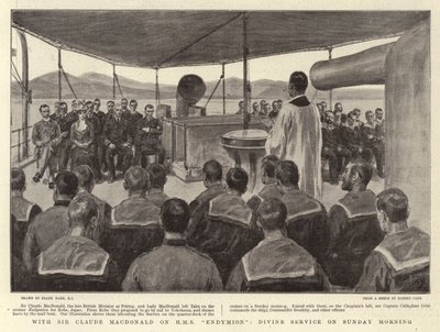 Com Sir Claude MacDonald no HMS Endymion, Serviço Divino no Domingo de Manhã de Frank Dadd
