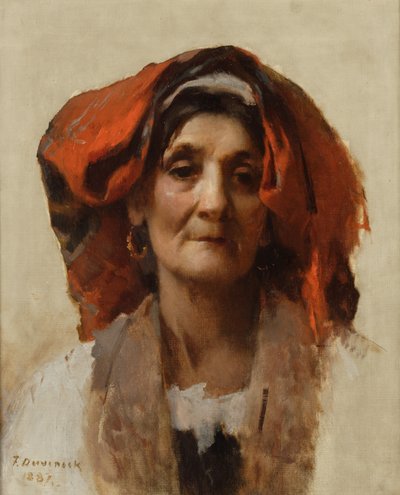 Cabeça de uma mulher italiana, 1887 de Frank Duveneck
