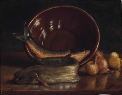 Natureza morta com peixes de Frank Duveneck