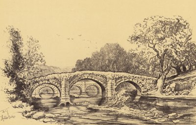 Ponte de Cromwell sobre o rio Hodder (litografia) de Frank Greenwood