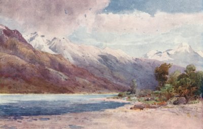 Nova Zelândia: Na cabeceira do lago Wakatipu (litografia a cores) de Frank H Wright